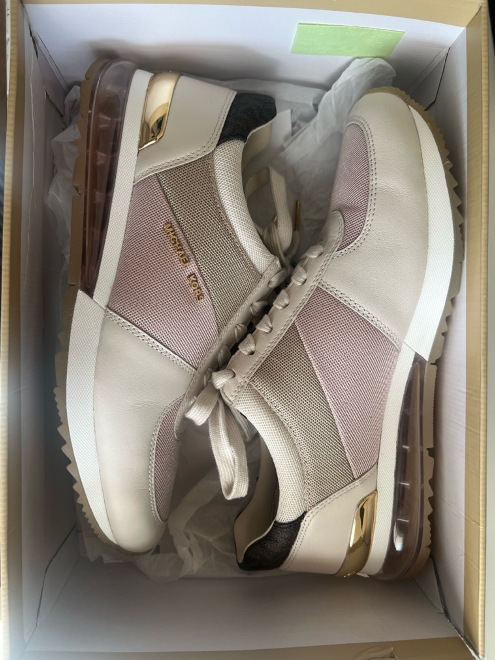 Michael Kors Beige and Blush Mesh Leather Sneakers